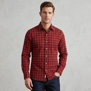 Saks Fifth Avenue Men's Red and Black Plaid Button-Down Shirt